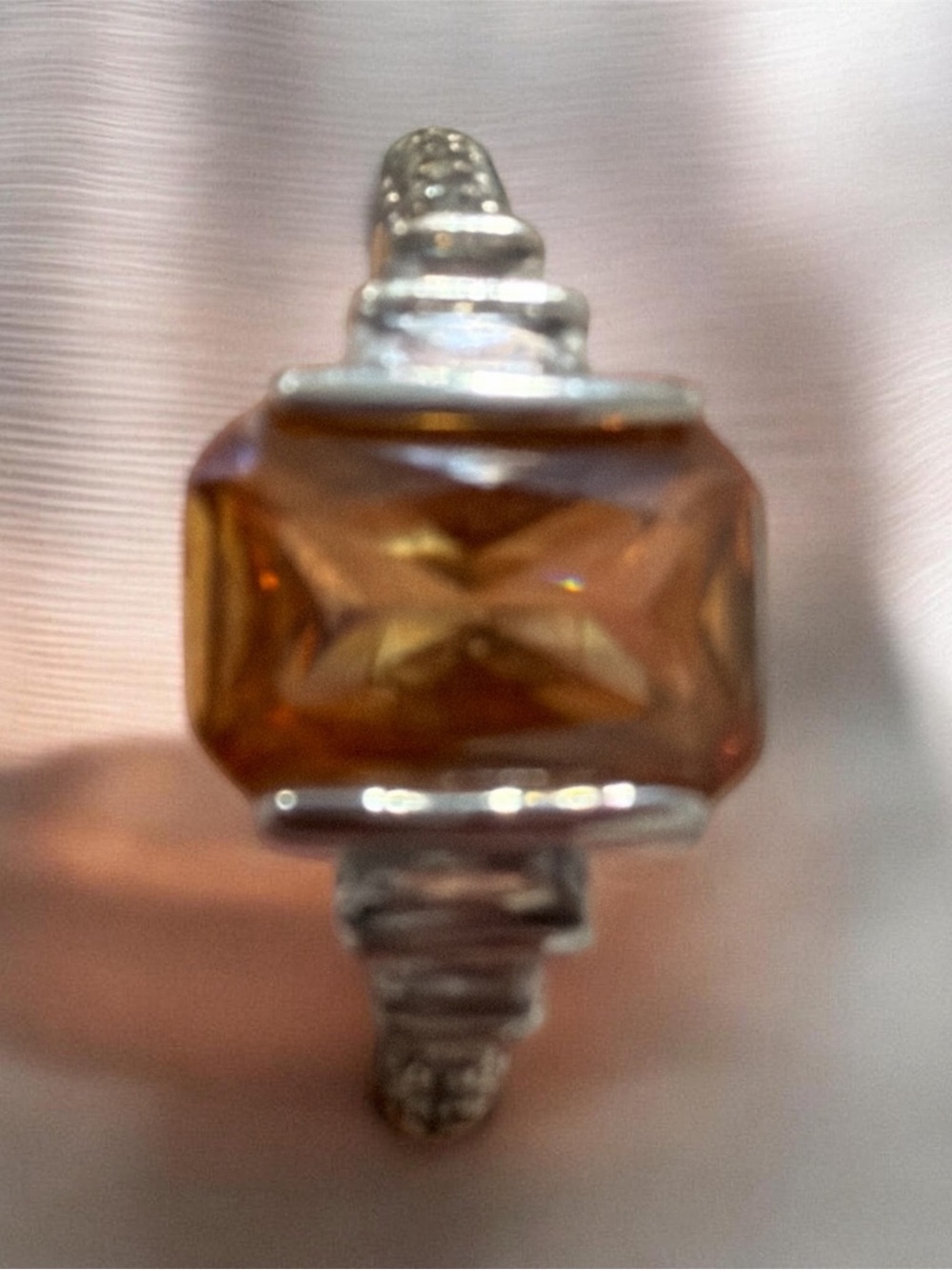 Sterling Ring with Rectangular Amber Gemstone